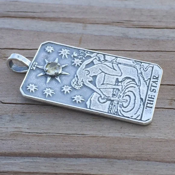 Star Tarot Pendant .925 Sterling Silver w/ natural Rutilated Quartz Made in USA - Picture 8 of 8